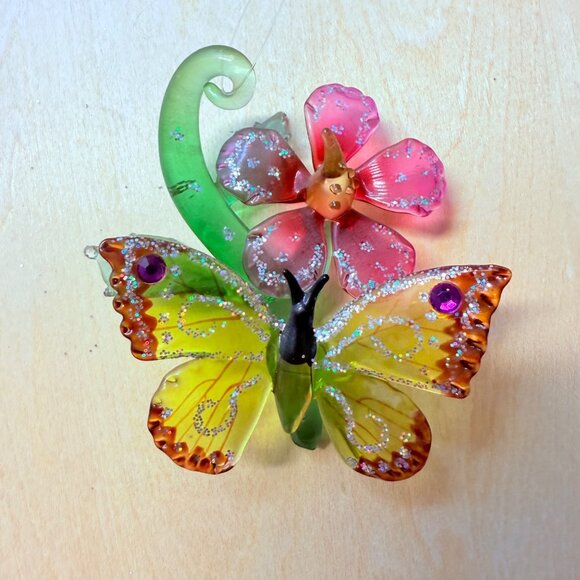 Ashton Drake Butterfly Glass Ornament VTG Collectible Hibiscus Haven Sun Catcher - Picture 2 of 14